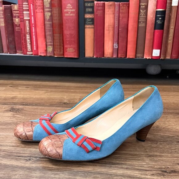 Moneta Blu Anthro Retro Blue Suede Heels Rockabilly 8 - Picture 15 of 15